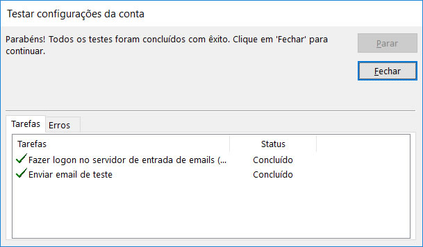 Tela de teste Outlook.