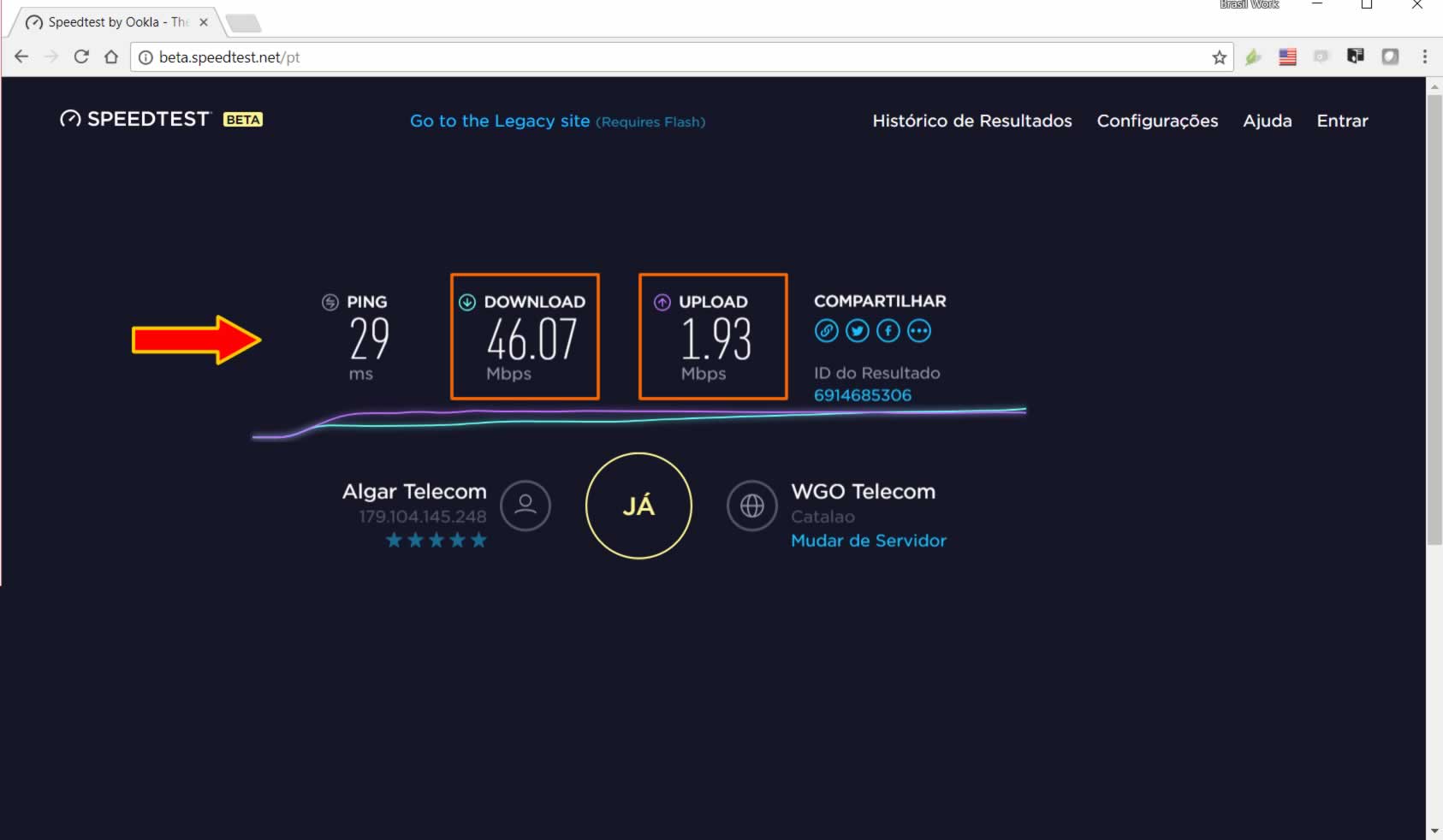 Medidor de teste de velocidade de download e upload da internet