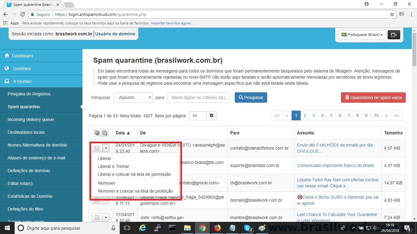 Para ativar ou desativar o Anti-SPAM do seu e-mail profissional