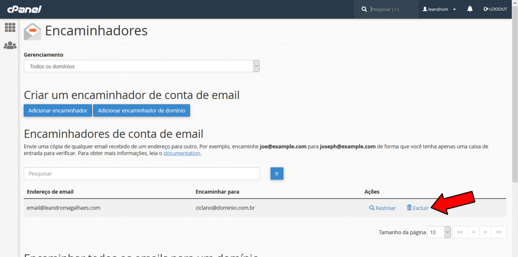 desabilitar Redirecionamento de E-mails