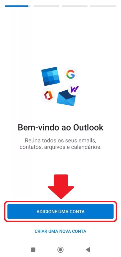 Adicionar a conta para configurar o e-mail no Outlook pelo celular