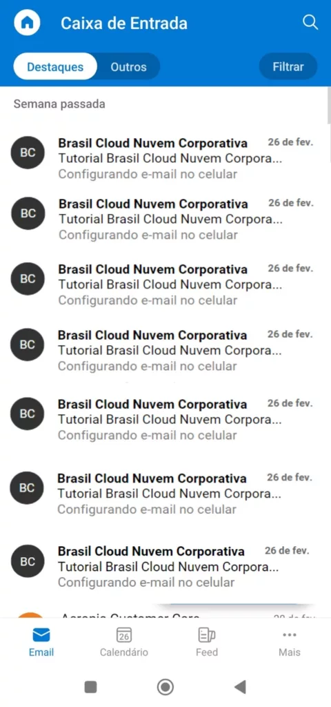 Mostrando e-mails no aplicativo