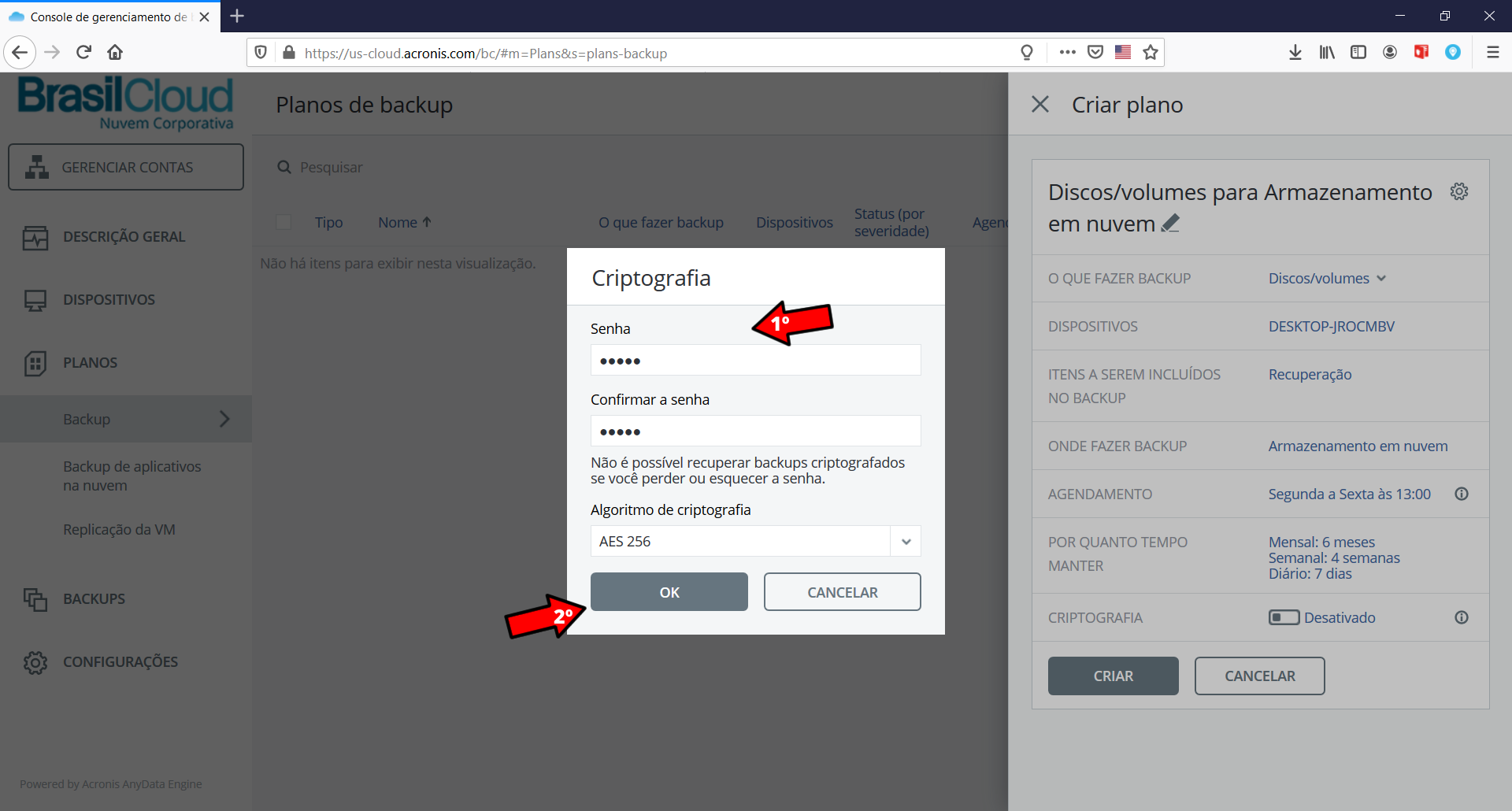 print painel backup Console - Criptografia do Backup