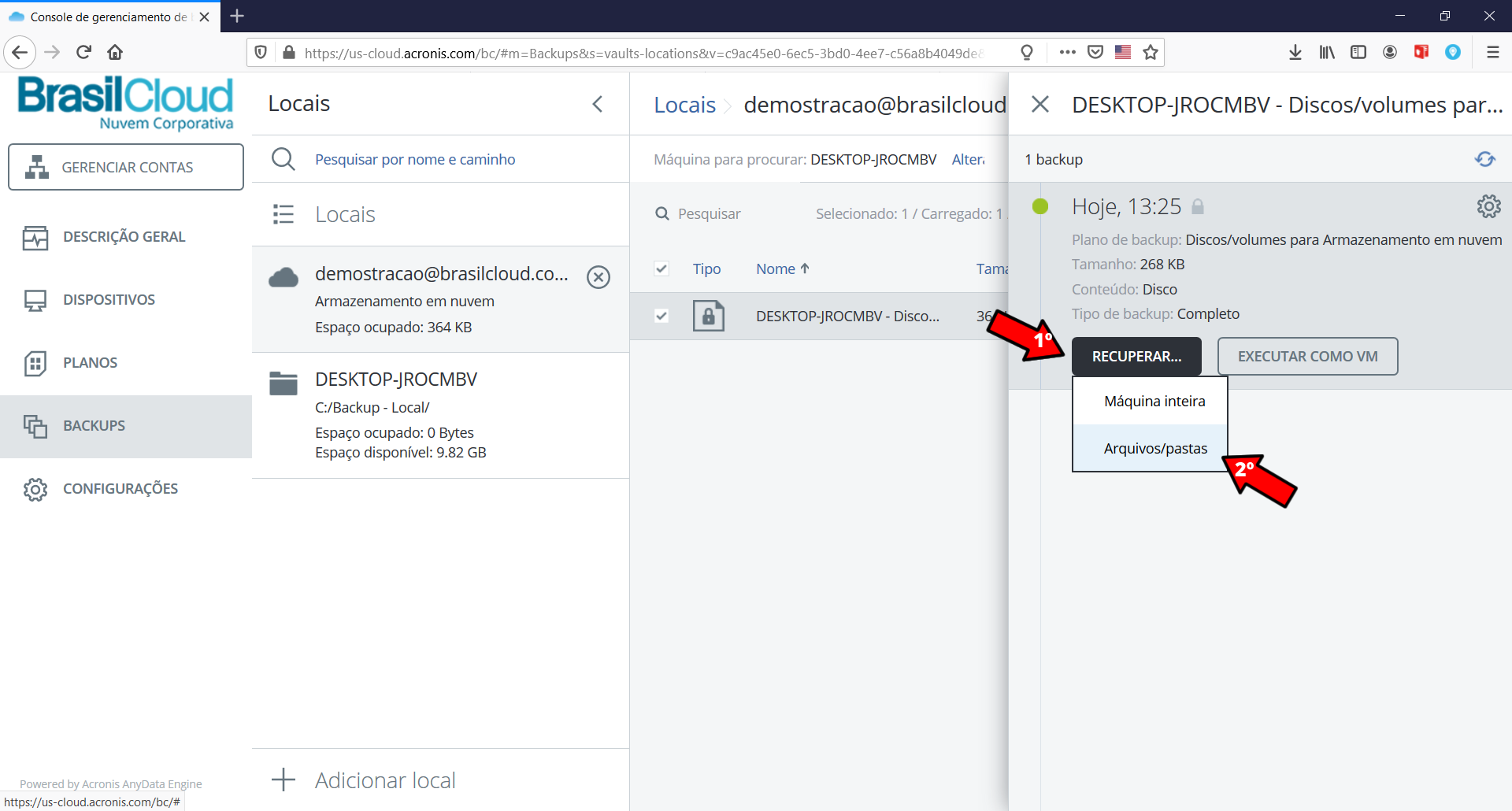 print painel backup - Restaurar backup