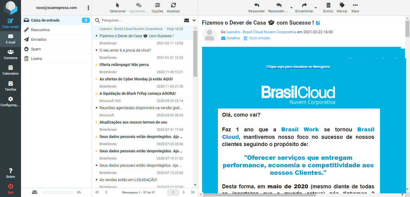 painel email corporativo profissional - interface