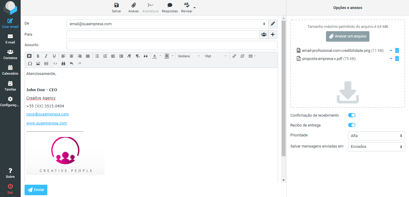 painel email corporativo profissional - enviando email