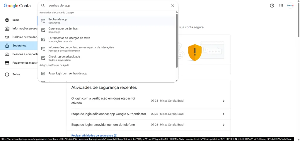 Gerar Senha de Aplicativo Gmail