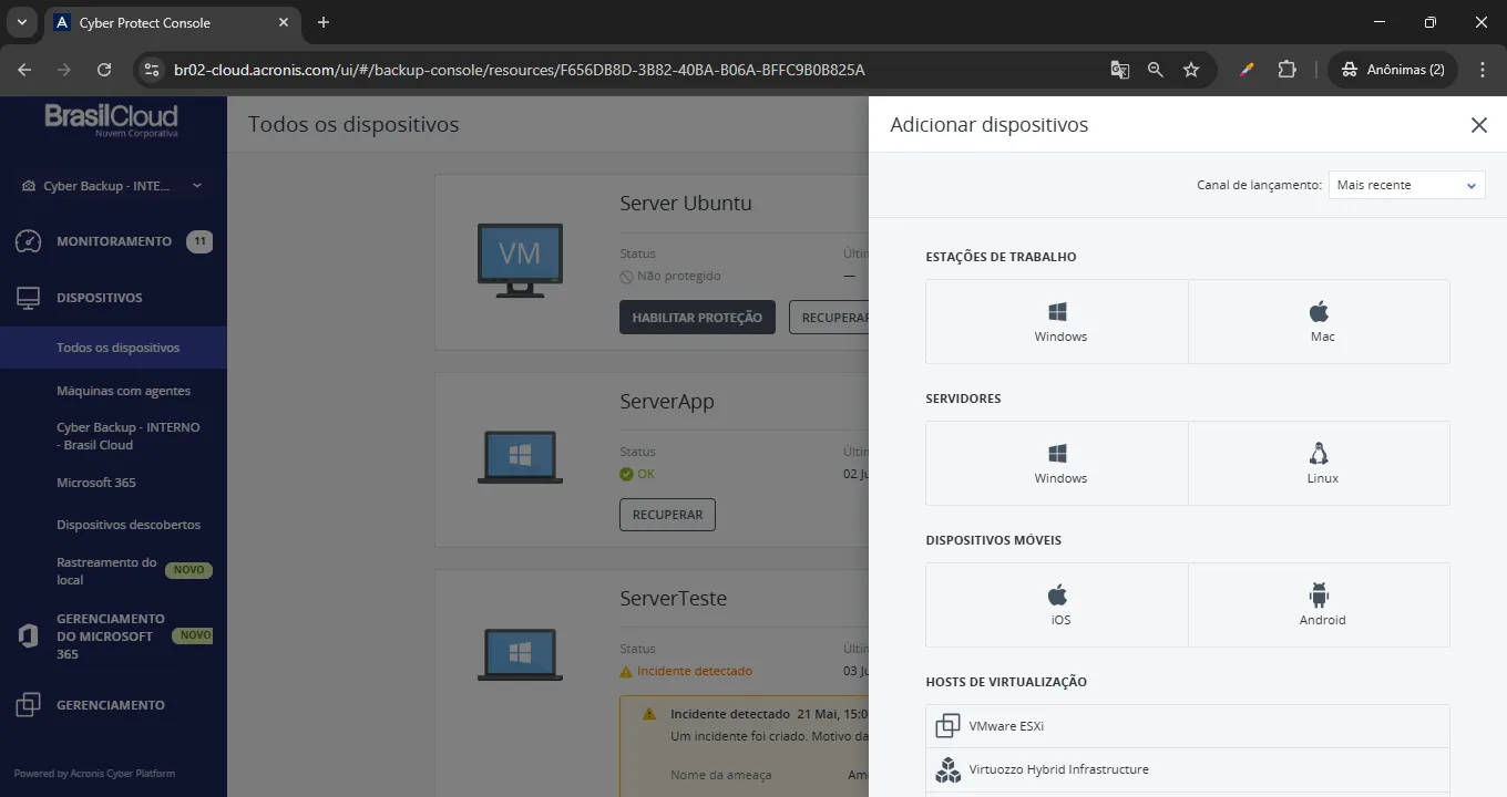 print painel backup Console - ADD novo Server
