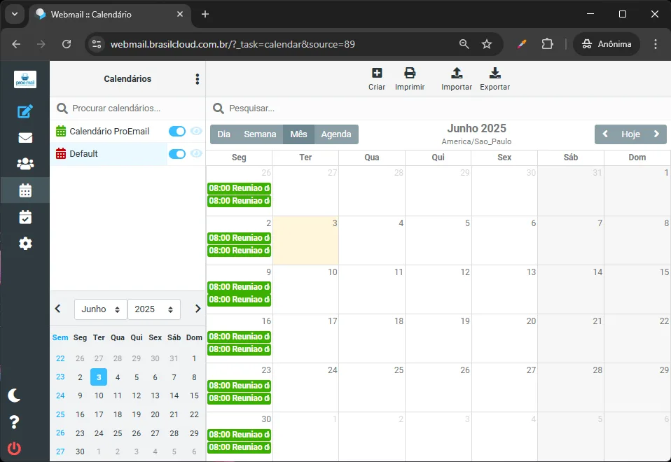 painel email corporativo profissional - calendario