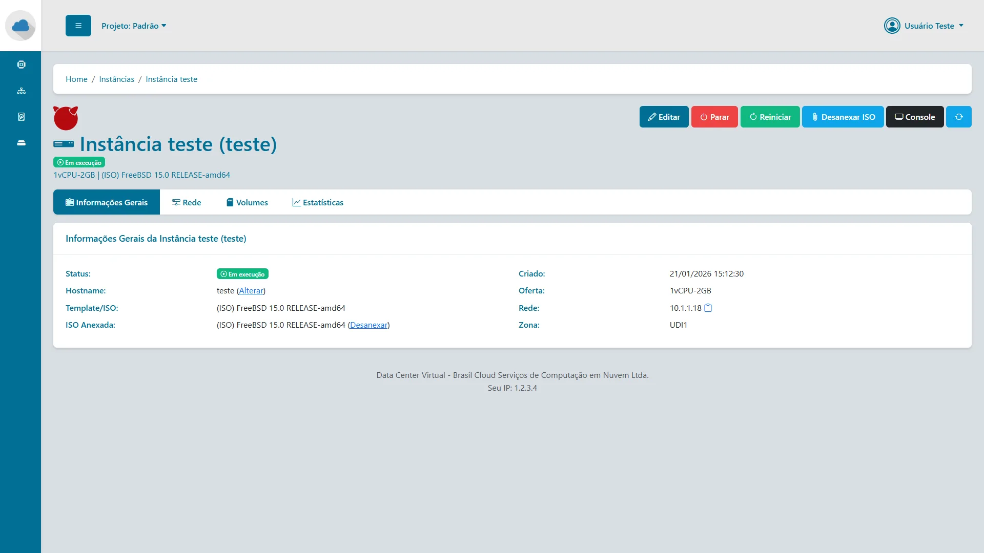 Painel do Data Center Virtual - Gerenciando um Cloud Server