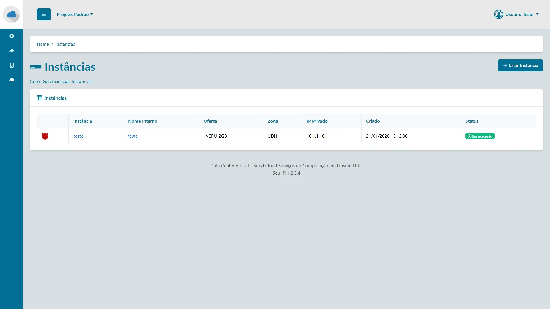 Painel do Data Center Virtual - Dashboard - Listagem dos Serviços e VMs