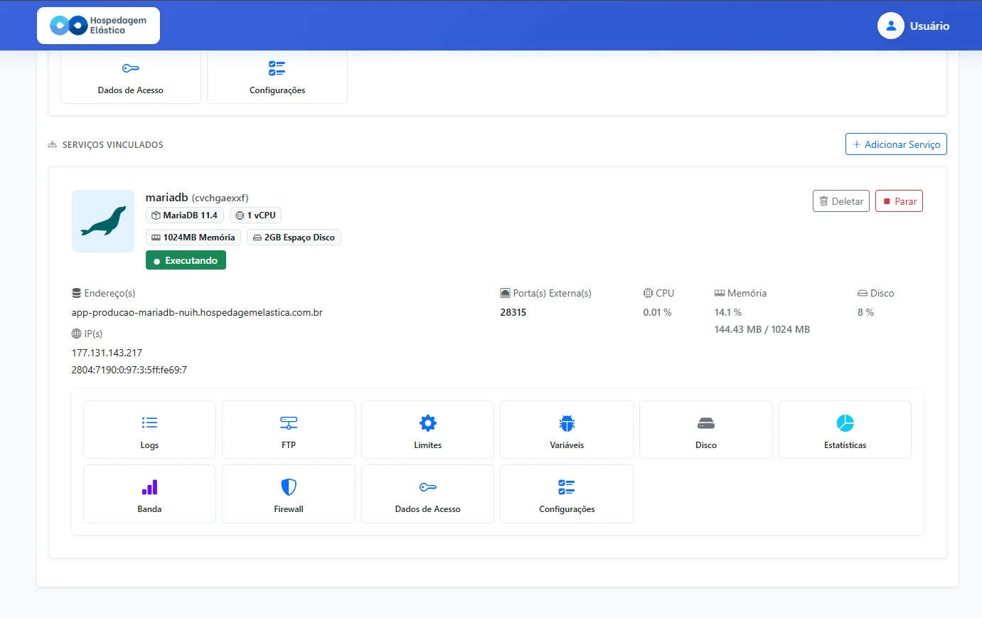 Print painel hospedagem php - Escolhendo a versão da hospedagem