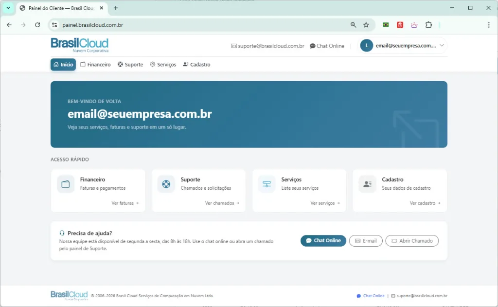 Novo Painel de Cliente Brasil Cloud