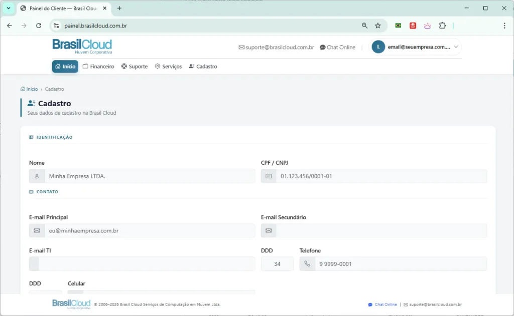 Interface: Novo Painel de Cliente Brasil Cloud