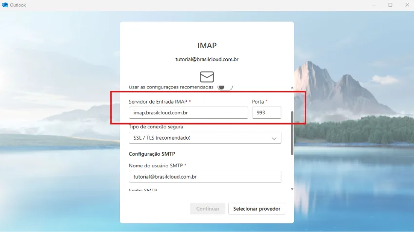 configurar imap outlook servidor entrada email
