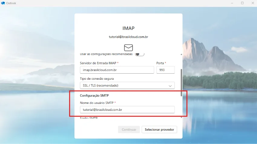 configurar smtp outlook servidor saída email
