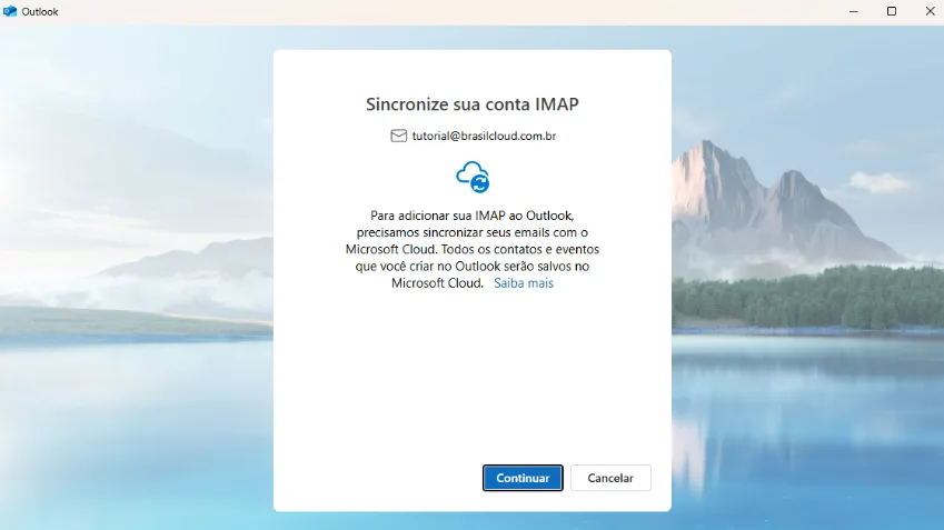 Tela de sincronização da conta via IMAP
