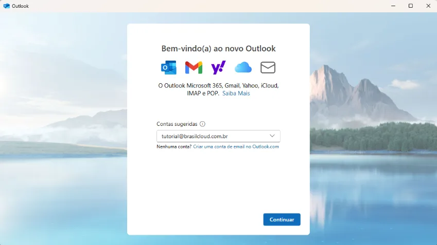 Como configurar conta de e-mail no Novo Outlook (New Outlook) tela inicial