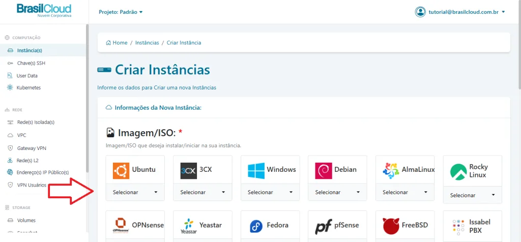 selecionar ubuntu 24.04 vdata center
